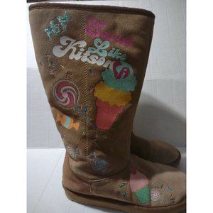Kitson LA Sweet Like Kitson Embroidered Suede Wool Boots  US 5.5